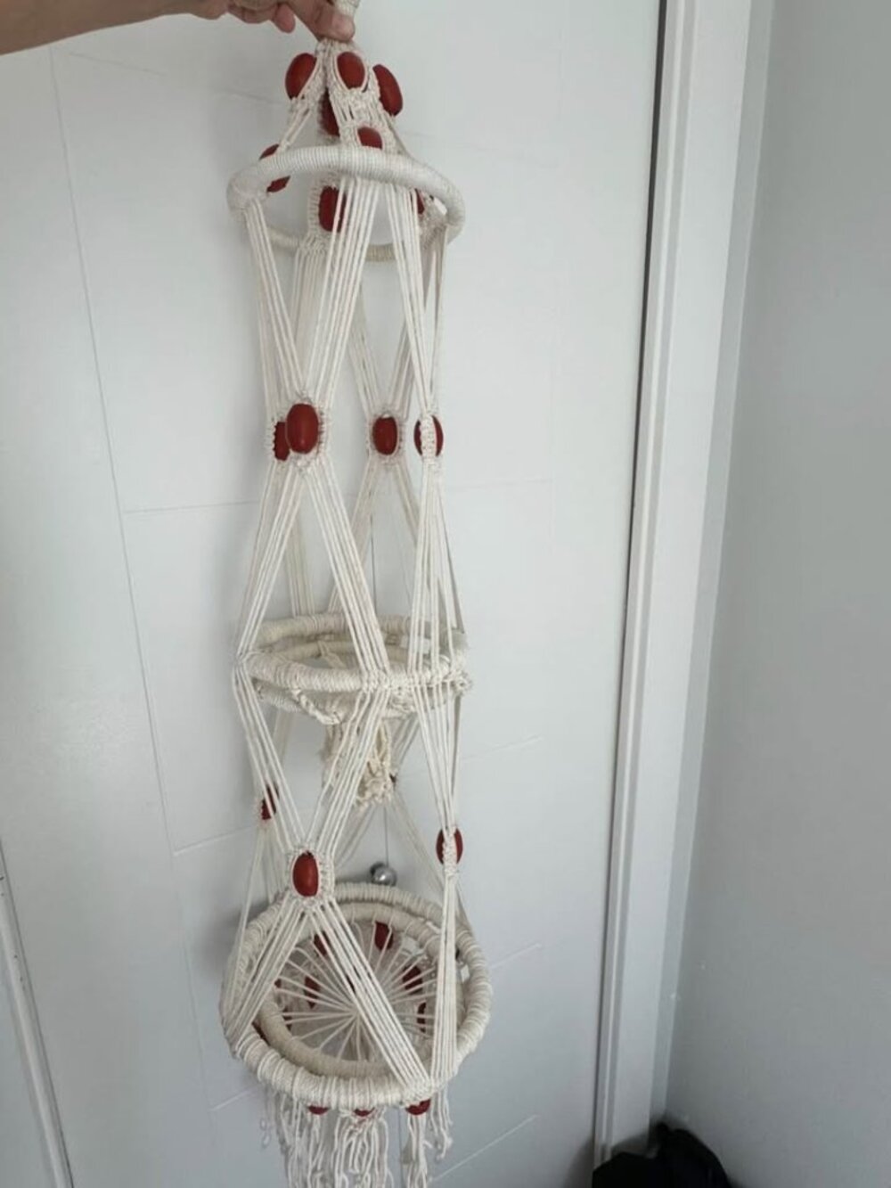 Large Vintage 2 Plant Pot Macrame Hanger with Beads 40”